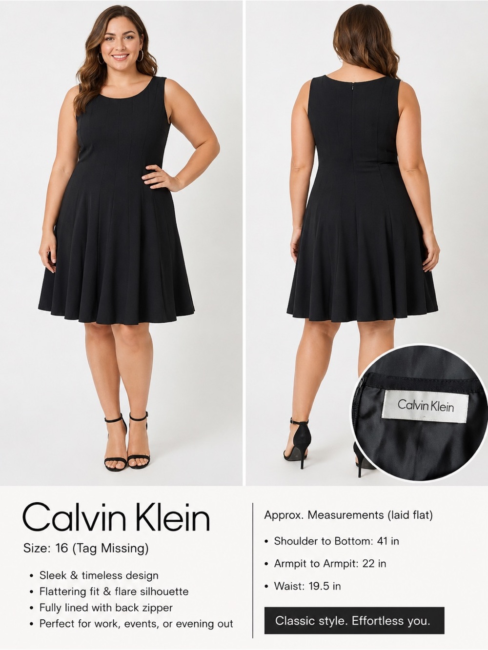 Calvin Klein Black Fit & Flare Sleeveless Dress – Approx. Size 16
